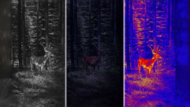 Example of thermal vision output showing a heat map of a scene.